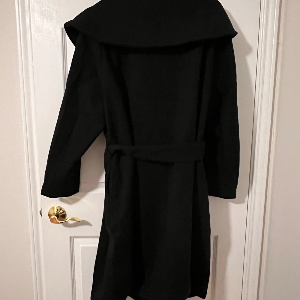 Rebdolls Wide Collar Belted Mid-Length Black Coat Plus Size 2X Long Sleeve - Picture 3 of 4